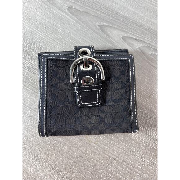 Vintage Coach Black Signature Leather Soho Mini Coin Card Wallet Trifold Black - Picture 1 of 5